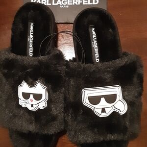 Karl Lagerfeld Black Fur Slippers Size 9